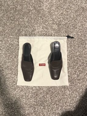 STAUD Women’s Brown Leather Square-Toe Slip-On Mules